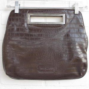 Colab Vegan Chocolate Brown Faux Crocodile Magnetic Close Hand Bag Brief